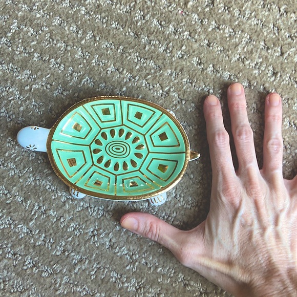 NWT Francesca’s Ceramic Turtle Jewelry Trinket Dish, Green Teal Pearl Gold - Picture 4 of 4